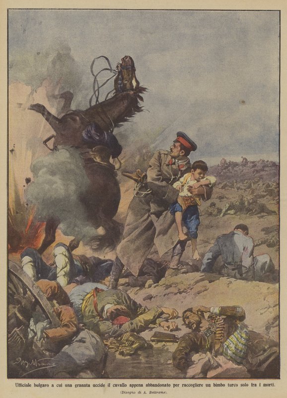 Bulgarsk offiser som en granat dreper hesten som nettopp ble forlatt for å hente et barn? av Achille Beltrame