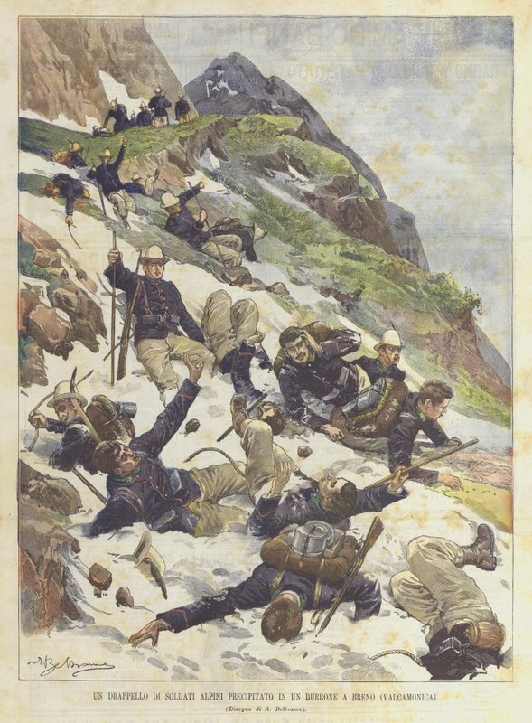 En fangst av alpine soldater falt i en kløft i Breno (Valcamonica) av Achille Beltrame