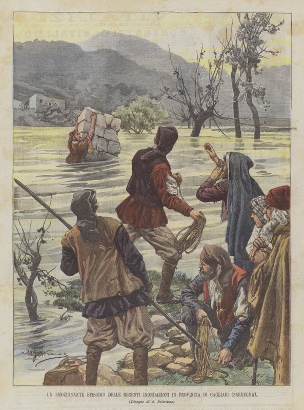 En spennende episode av de siste flommene i Cagliari-provinsen (Sardinia) av Achille Beltrame