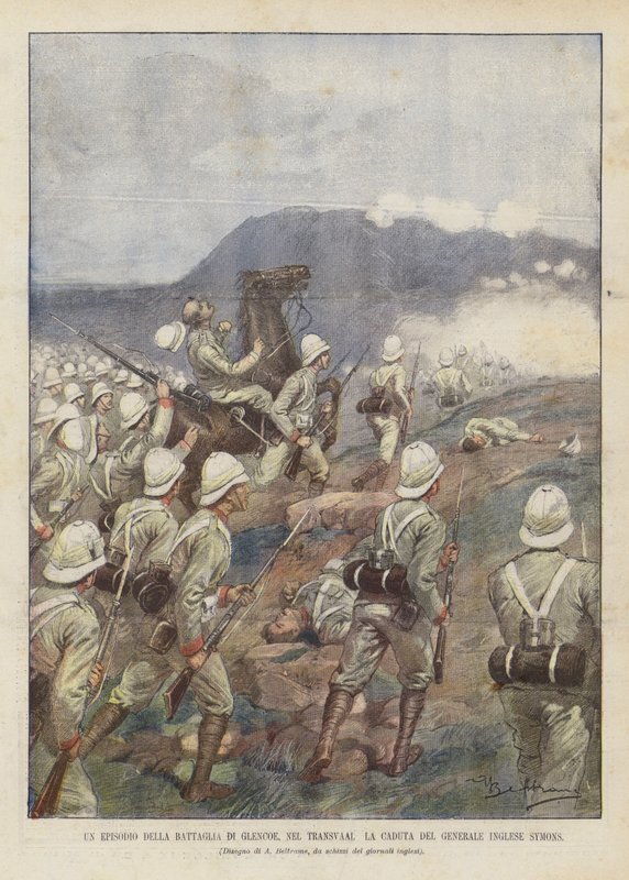 En episode fra The Battle Of Glencoe, In The Transvaal The Fall Of The English General Symons av Achille Beltrame