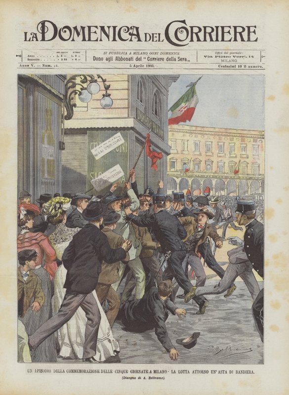 En episode fra markeringen av de fem dagene i Milano Kampen rundt en flaggstang av Achille Beltrame