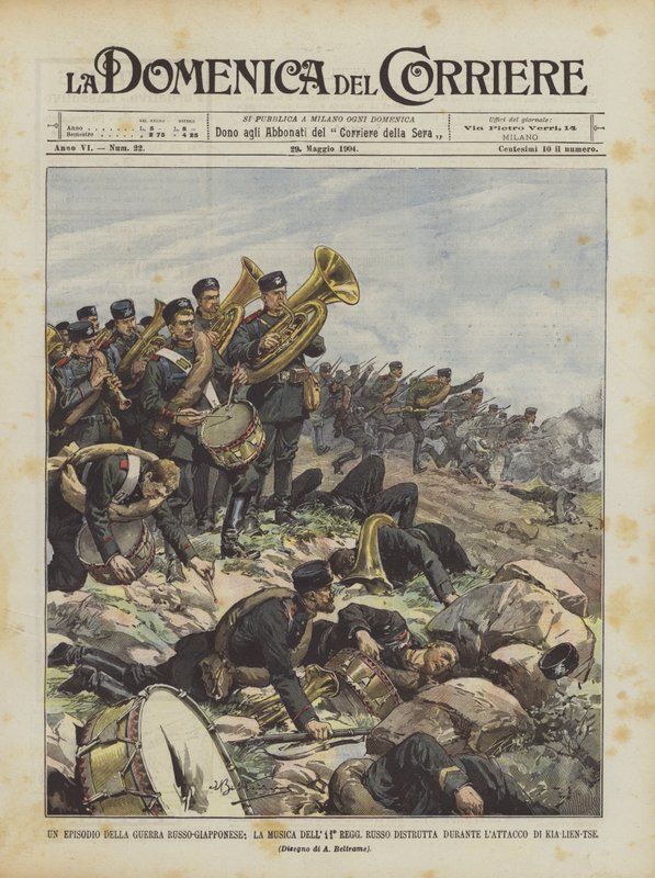 En episode fra den russisk-japanske krigen, russisk 11. reg-musikk ødelagt under? av Achille Beltrame