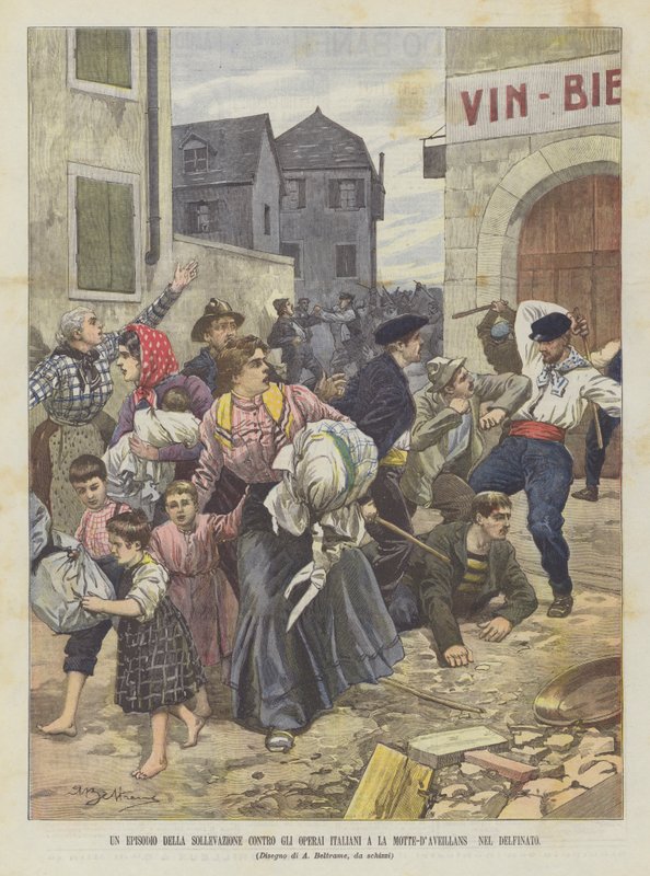 En episode av opprøret mot de italienske arbeiderne ved La Motte-DAveillans Nel Dauphiné av Achille Beltrame