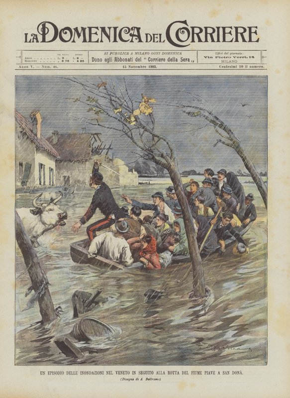 En episode av flommene i Veneto som følger ruten til Piave-elven i San Dona av Achille Beltrame
