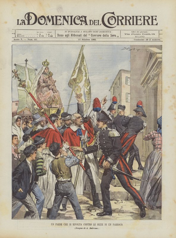 Et land som snur seg mot raserianfallen til en sogneprest av Achille Beltrame