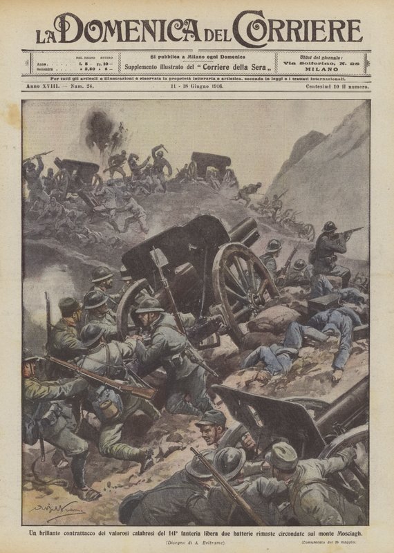 Et strålende motangrep av de modige kalabrierne fra det 141. infanteriet, frigjør to gjenværende batterier? av Achille Beltrame
