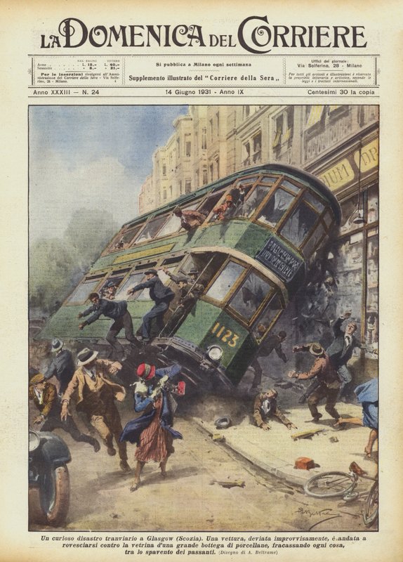 En merkelig trikkekatastrofe i Glasgow (Skottland) av Achille Beltrame
