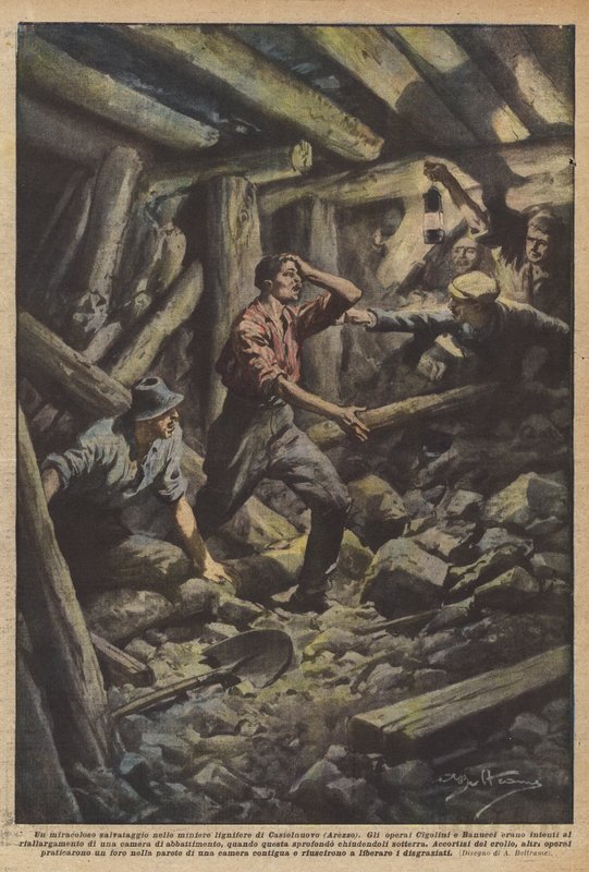 En mirakuløs redning i tregruvene i Castelnuovo (Arezzo) av Achille Beltrame
