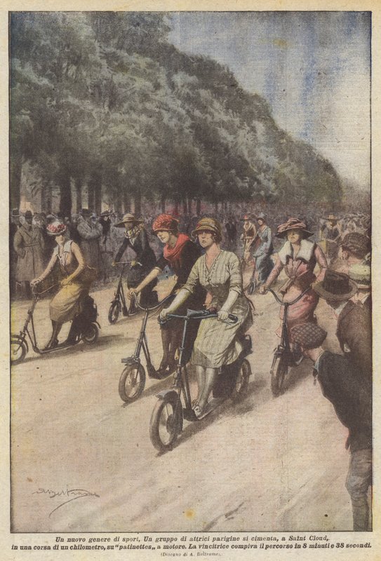 En ny sjanger innen sport. En gruppe parisiske skuespillerinner deltar i et løp i Saint Cloud? av Achille Beltrame
