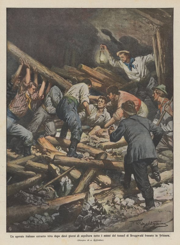 En italiensk arbeider hentet ut i live etter ti dagers begravelse under steinblokkene i tunnelen? av Achille Beltrame