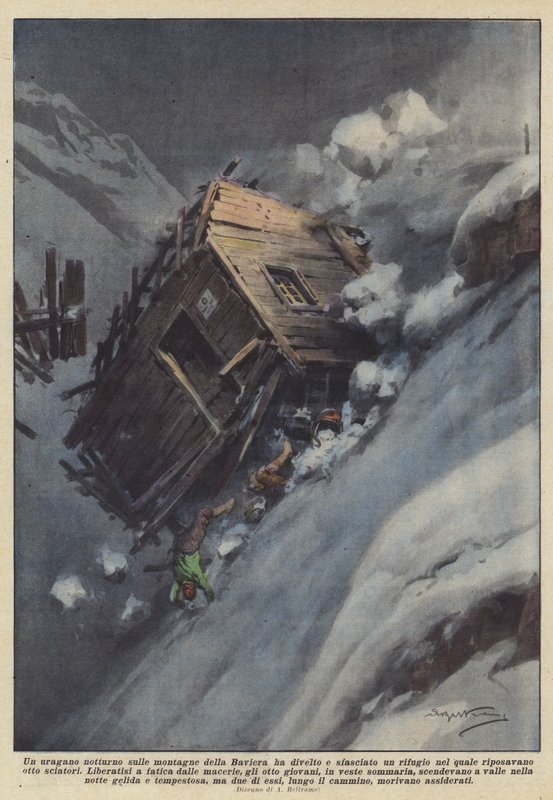 En nattlig orkan i fjellene i Bayern har revet og knust et tilfluktssted hvor? av Achille Beltrame