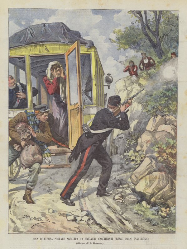 En posttjeneste angrepet av maskerte soldater nær Orani (Sardinia) av Achille Beltrame