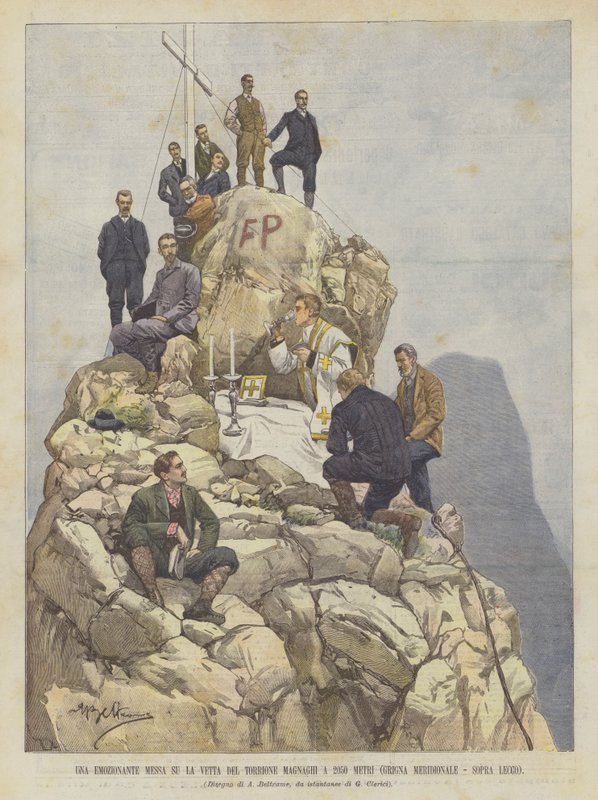 En spennende messe på toppen av Magnaghi-tårnet på 2050 meter (Sørlige Grigna, over Lecco) av Achille Beltrame