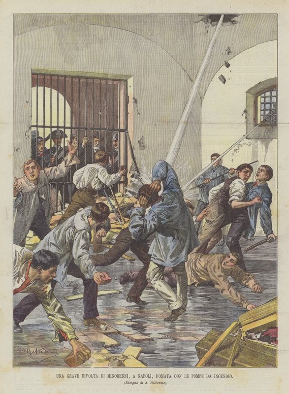 Et alvorlig opprør av mindreårige, i Napoli, temmet med brannpumper av Achille Beltrame