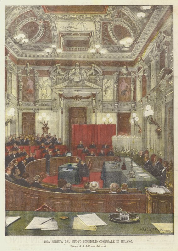 En sesjon i det nye bystyret i Milano av Achille Beltrame
