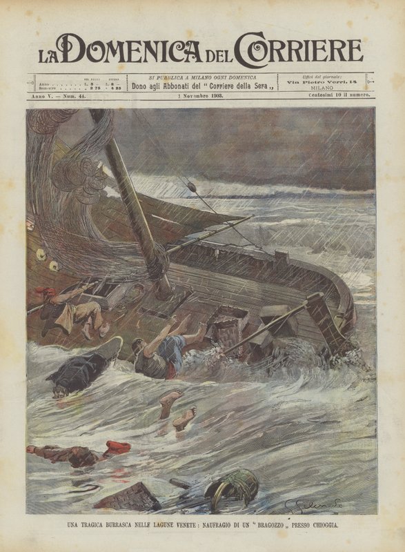 En tragisk storm i de venetianske lagunene, forlis av en Bragozzo nær Chioggia av Achille Beltrame