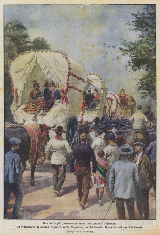 En av de mest pittoreske tradisjonelle festivalene i Europa, Romeria of Our Lady of the Dew i Andalusia av Achille Beltrame