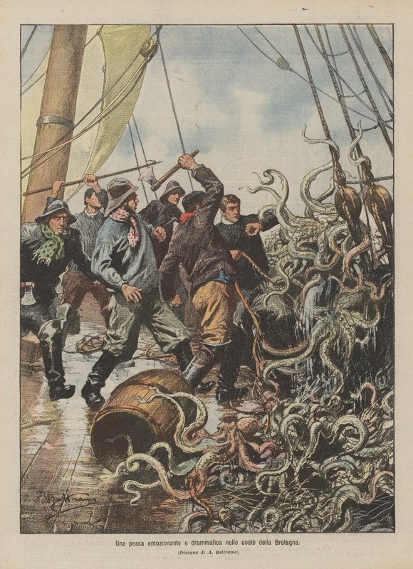 Et spennende og dramatisk fiske ved kysten av Bretagne av Achille Beltrame