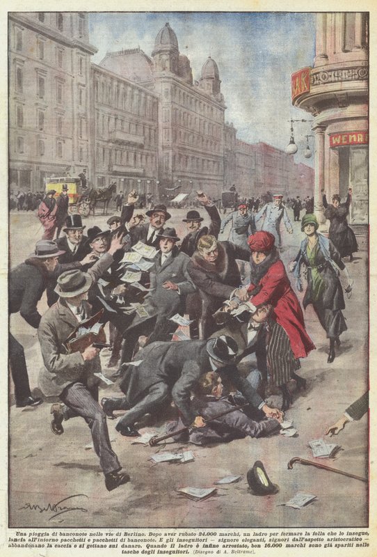 En dusj av sedler i gatene i Berlin av Achille Beltrame