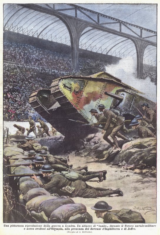 En pittoresk gjengivelse av krigen i London av Achille Beltrame