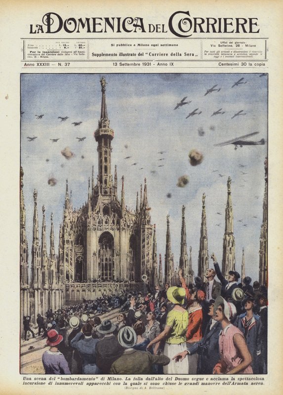 En scene fra bombingen av Milano av Achille Beltrame