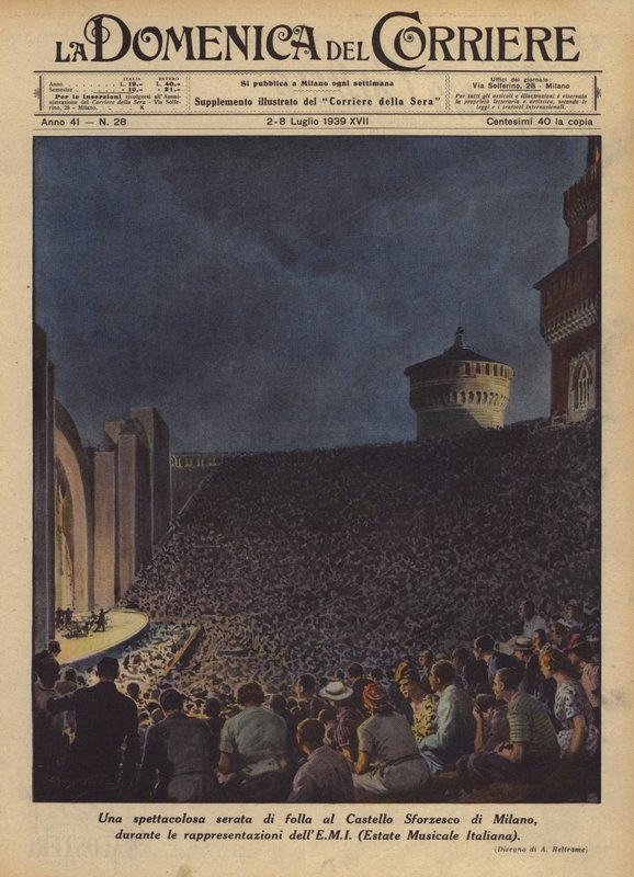 En spektakulær kveld med folkemengder på Castello Sforzesco i Milano, under forestillingene? av Achille Beltrame