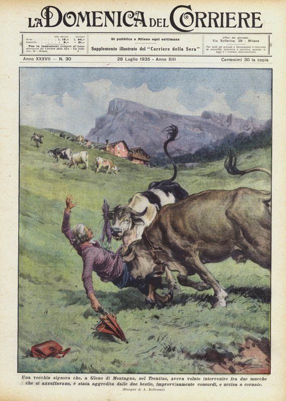 En gammel dame som i Gleno di Montagna i Trentino hadde ønsket å gripe inn mellom to? av Achille Beltrame