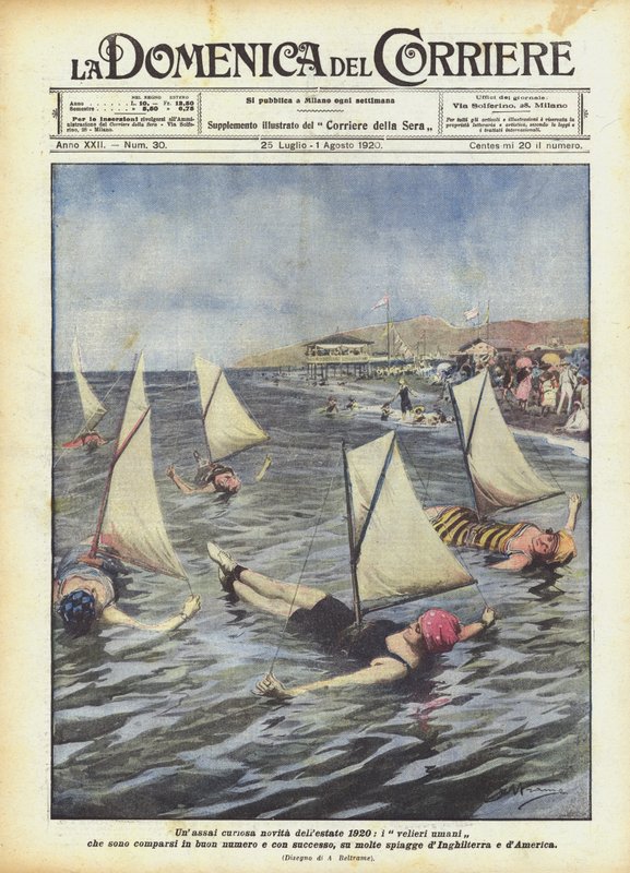 En veldig merkelig nyhet sommeren 1920, de menneskelige seilskutene som har dukket opp i godt antall og med? av Achille Beltrame
