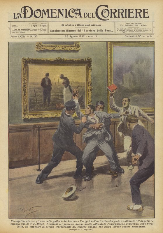 Gjorde en forvirret mann som gikk rundt i Louvre-galleriene i Paris, plutselig? av Achille Beltrame