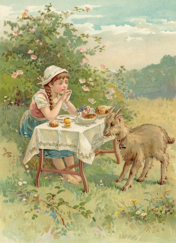 To-øyne, geiten og det magiske bordet (chromolitho) av Ada Dennis