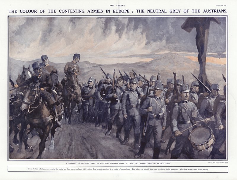 Østerrikske soldater marsjerte gjennom Tyrol, første verdenskrig, 1914 av Addison Thomas Millar