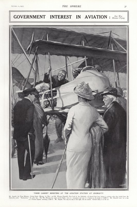 Oberst J A B Seely, utenriksminister for krig, utplassering av et fly, Cromarty Aviation Station, Skottland, 1913 av Addison Thomas Millar