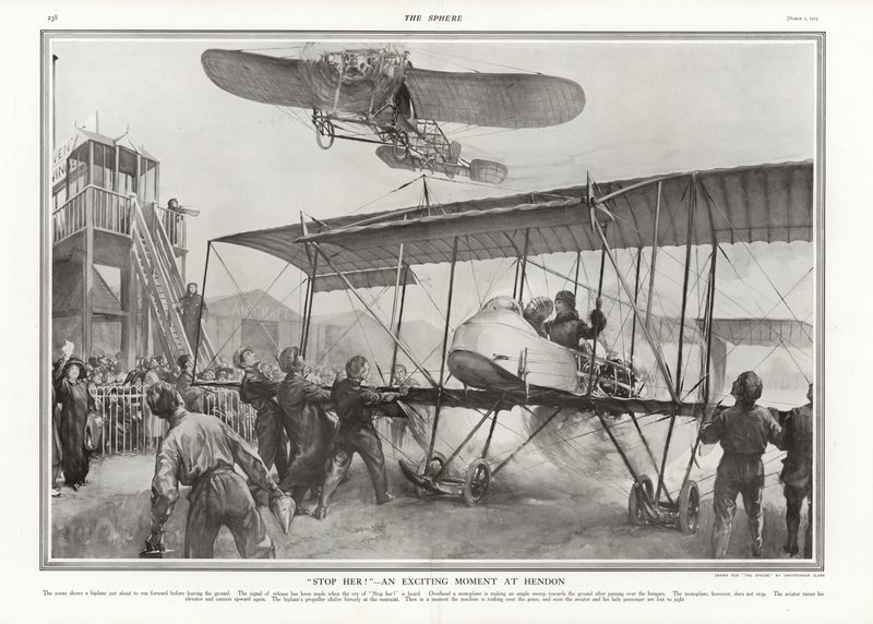 Nesten ulykke på Hendon Aerodrome, 1913. av Addison Thomas Millar