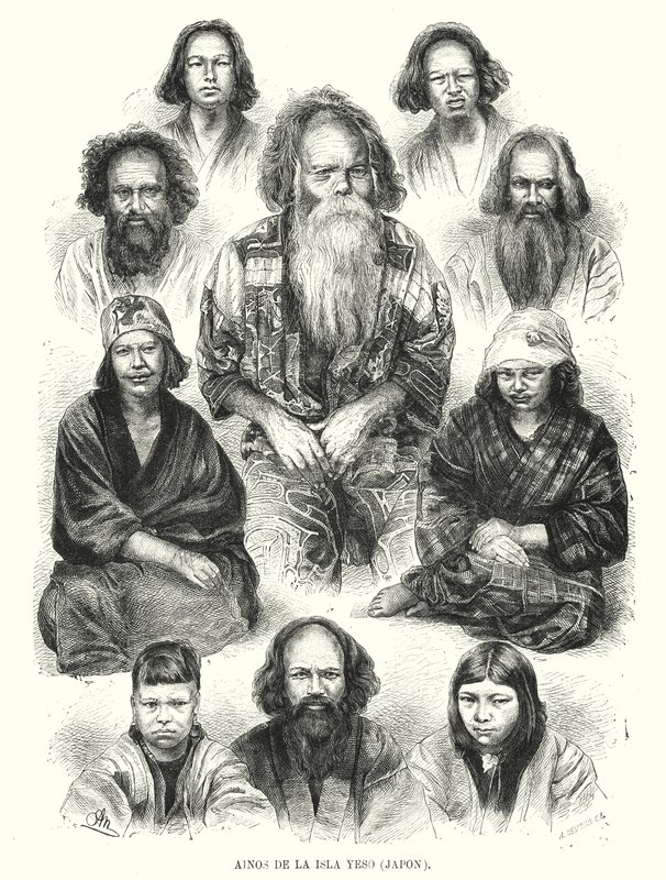 Ainu-folk i Nord-Japan (litho) av Adolf Neumann