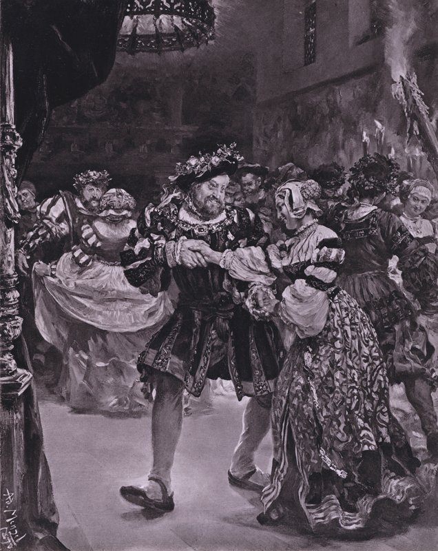 Scene fra Shakespeares kong Henry VIII (akt I, scene 4) (litho) av Adolph Friedrich Erdmann von (after) Menzel