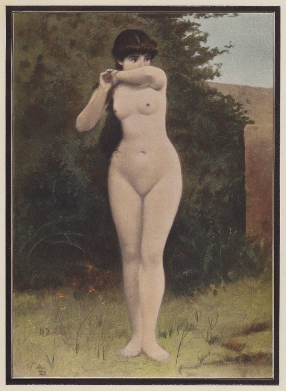 Overrasket kvinne (farge litho) av Adolphe Frederic Lejeune