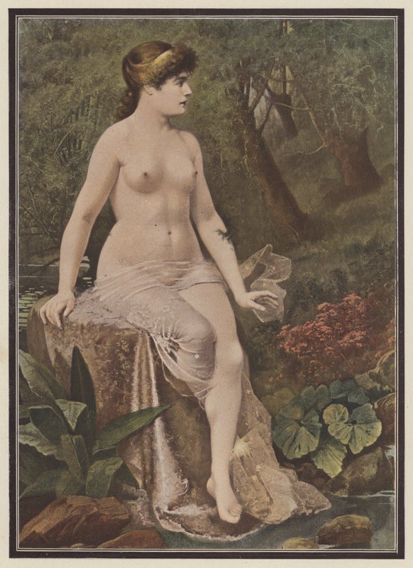 Kvinne sitter på landsbygda (farge litho) av Adolphe Frederic Lejeune