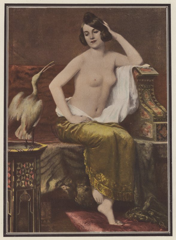 Favoritten, kvinne med en fugl (farge litho) av Adolphe Weisz