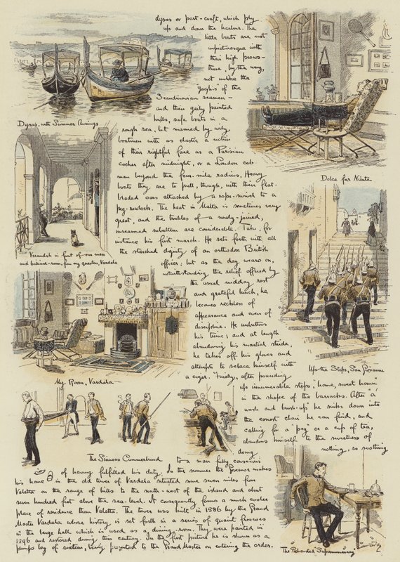 A Subalterns første inntrykk av Malta (chromolitho) av Adrien Emmanuel Marie