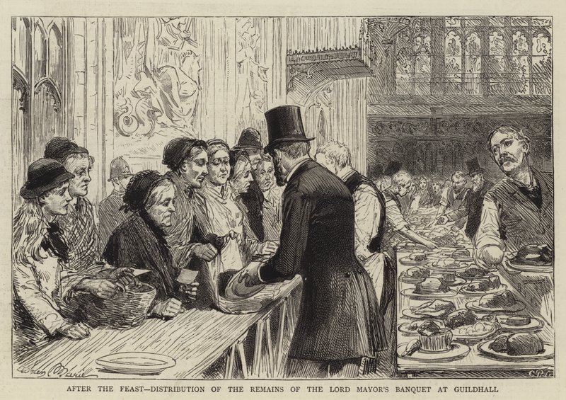 Etter festen, utdeling av restene av Lord Mayor's Bankett på Guildhall av Adrien Emmanuel Marie