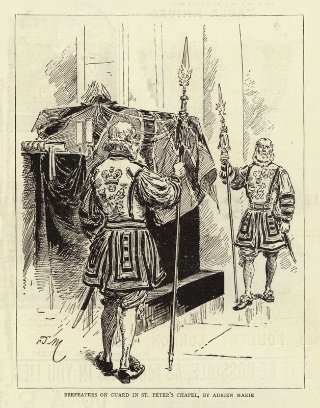 Beefeaters på vakt i St. Peters kapell av Adrien Emmanuel Marie