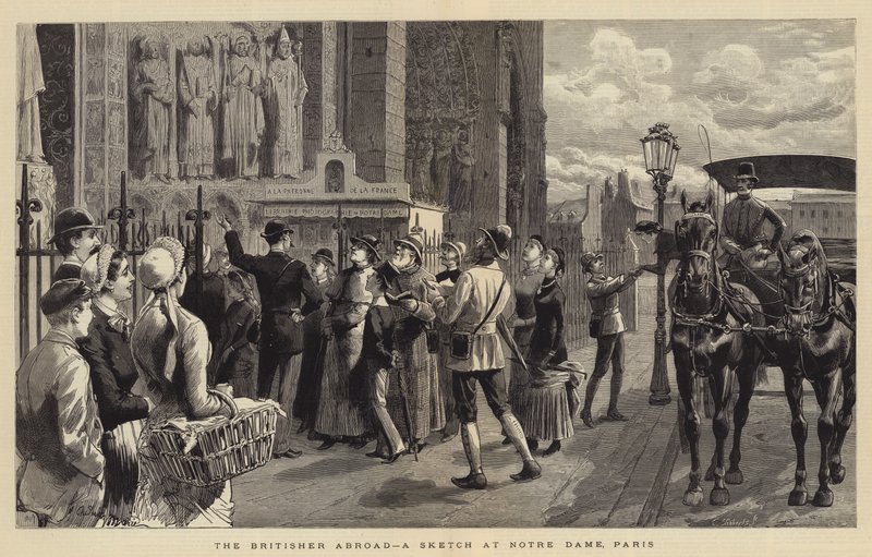 The Britisher Abroad, en skisse ved Notre Dame, Paris av Adrien Emmanuel Marie