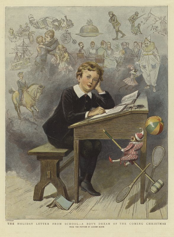 Feriebrevet fra skolen (farge litho) av Adrien Emmanuel (after) Marie