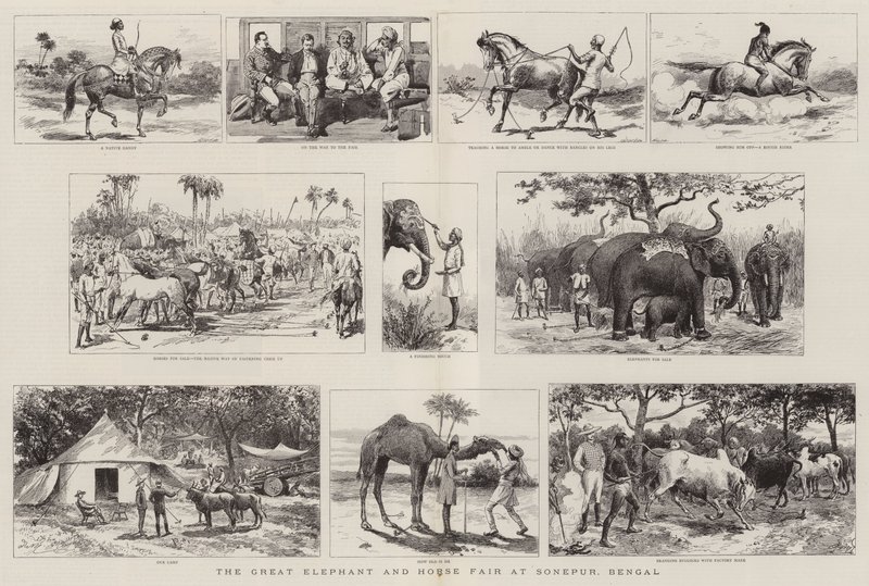 Den store elefant- og hestemessen i Sonepur, Bengal av Adrien Emmanuel Marie
