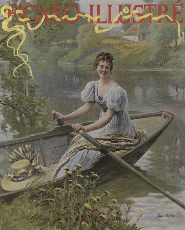 I Seinen (På Seinen). Omslag til Le Figaro Illustre, juli 1895 av Adrien Moreau