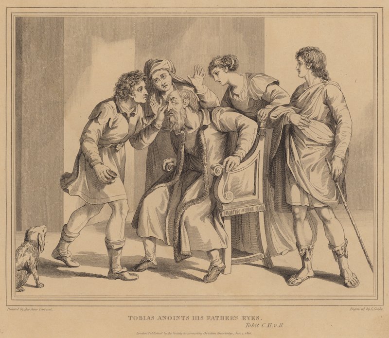 Tobias salver sine fars øyne, Tobit av Agostino Carracci