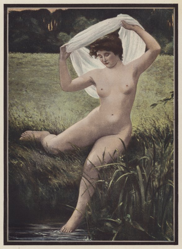 Kvinnebader (farge litho) av Albert Auguste Fourie