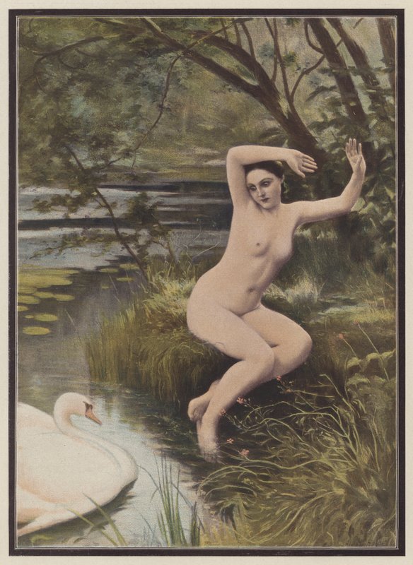 Leda, spartansk prinsesse fra gresk mytologi (farge litho) av Albert (after) Aublet