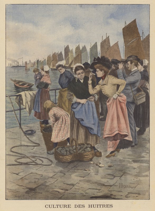 Høsting av østers i Cancale, Bretagne av Albert Besnou