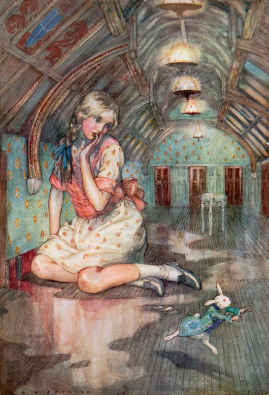 Illustrasjon for Alice i Eventyrland (farge litho) av Albert Edward Jackson